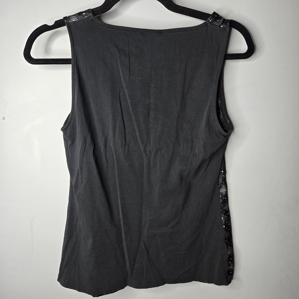 Ann Taylor Black Sleeveless Tank Top XS Dot Geometric Print Stretch Career - Picture 3 of 4